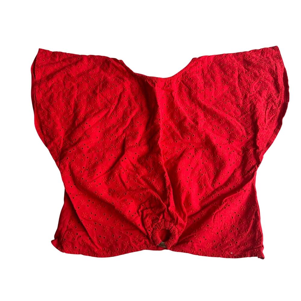 Zara Red Eyelet Blouse with Ring Detail - Size 9